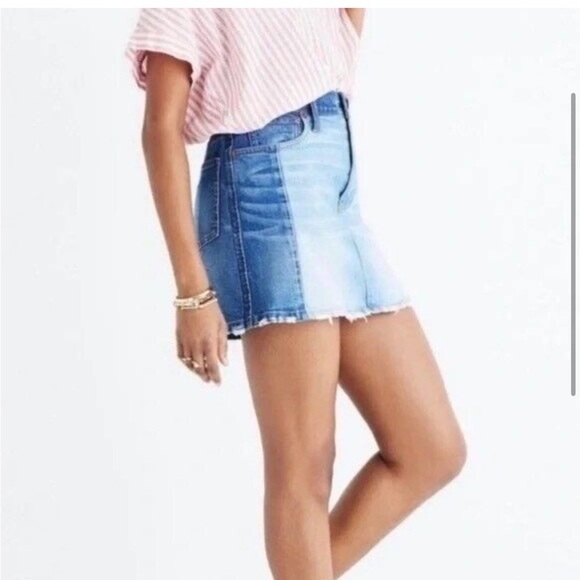 Madewell McCarren Two Tone Patchwork Denim Mini Skirt - Picture 4 of 12